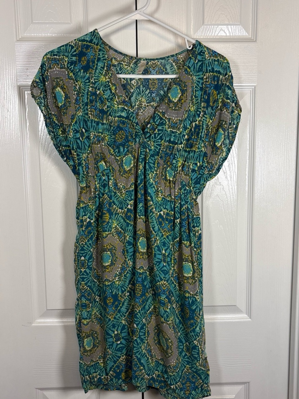 Xhilaration Teal & Grey Patterned Dress Vintage Flowy Feminine Romantic Vintage